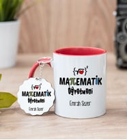Matematik Öğretmeni Kırmızı Kupa Bardak Ve Anahtarlık Set
