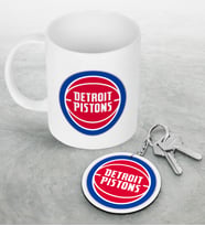 NBA Detroit Pistons Beyaz Kupa ve Ahşap Anahtarlık Seti (Model 1)