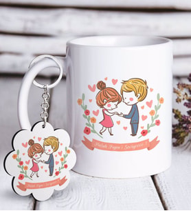 BK Gift Kişiye Özel Sevgililer Günü Beyaz Kupa ve Anahtarlık Hediye Seti-63 (Model 1)