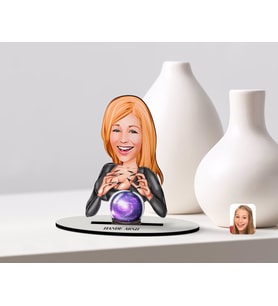 BK Gift Kişiye Özel Kadın Astrolog Karikatürlü Ahşap Biblo Model-1 (Beyaz)