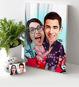 BK Gift Kişiye Özel Sevgililer Karikatür Kanvas Tablo 30x50cm  2