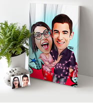 BK Gift Kişiye Özel Sevgililer Karikatür Kanvas Tablo 30x50cm  2