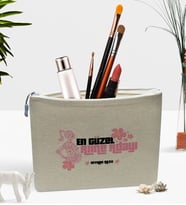 BK Gift Kişiye Özel En Güzel Anne Adayı Keten Makyaj Çantası - 3 (Bej)
