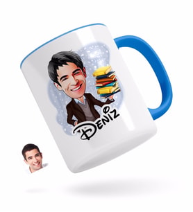 BK Gift Kişiye Özel Erkek Öğretmen Karikatürlü Mavi Kupa Bardak