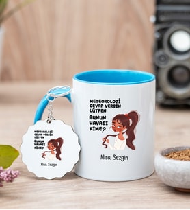 Bunun Havası Kime Mavi Kupa Bardak ve Anahtarlık Set