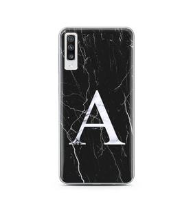 Samsung A80 Siyah Mermer Harf Tasarımlı Telefon Kılıfı A-Harfi 