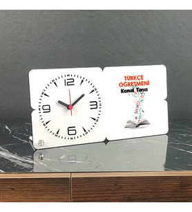 Türkçe Öğretmeni Ahşap Masa Saati 001