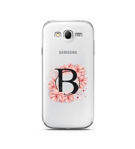 Pembe Çiçekli Harf Tasarım Süper Şeffaf Silikon Telefon Kılıfı Samsung Grand Neo