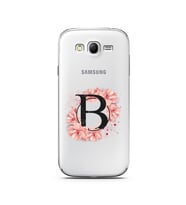 Pembe Çiçekli Harf Tasarım Süper Şeffaf Silikon Telefon Kılıfı Samsung Grand Neo