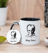 Atatürk Siluetli Siyah Kupa Bardak Ve Anahtarlık Set
