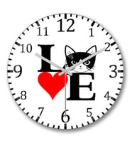 I Love Cat Kedi Duvar Saati Bombeli Gercek Cam