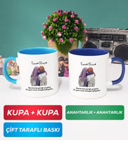 İkili Arkadaşa Hediye Yan Yana Kupa Bardak Mavi Lacivert