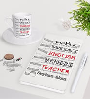 BK Gift Kişiye Özel İngilizce Öğretmeni Beyaz Defter Kalem Türk Kahvesi Fincanı Seti-7 (Model 1)