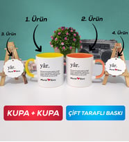İkili Sarı Turuncu Yâr Sevgililer Günü Hediyesi Kupa Bardak Anahtarlık