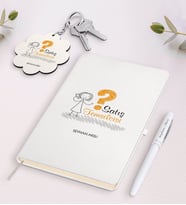 BK Gift Kişiye Özel Satış Temsilcisi Beyaz Defter Kalem ve Anahtarlık Hediye Seti-2 (Model 1)