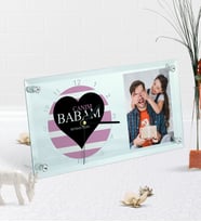 BK Gift Kişiye Özel Canım Babam Fotoğraflı Masaüstü Cam Saat-1 (Beyaz)