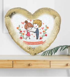 BK Gift Kişiye Özel Sevgililer Günü Altın Yaldız Sihirli Kalp Yastık  67
