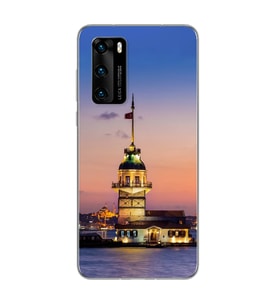 Kız Kulesi Tasarımlı Süper Şeffaf Silikon Telefon Kılıfı Huawei P40