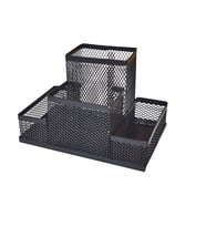 Metal Dört Bölmeli Masaüstü Kalemlik - Siyah