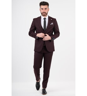 Sir Yelekli Takım Elbise (Bordo)
