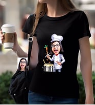 BK Gift Kişiye Özel Bayan Chef Karikatürlü Siyah T-Shirt-1