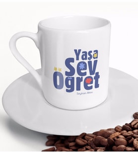 BK Gift Kişiye Özel Yaşa Sev Öğret Türk Kahvesi Fincanı-2 (Beyaz)