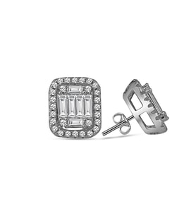 Monemel Swarovski Taşlı Gümüş Baget Küpe (Altın Kaplama) Sevgililer Günü Hediyesi