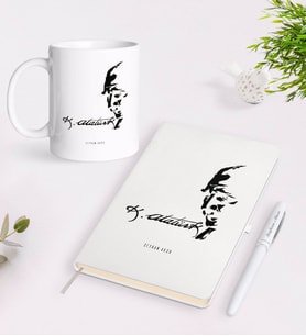 BK Gift Kişiye Özel Atatürk Temalı Beyaz Defter Kalem Kupa Seti-21 (Model 1)