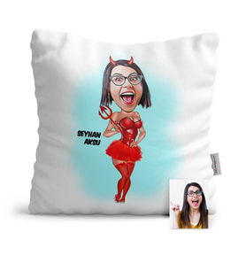 BK Gift Kişiye Özel Şeytan Kız Karikatür  Yastık  1