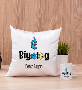 Biyolog Kare Yastık ve Beyaz Kupa Bardak