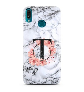Mermer Çiçekli Harf Tasarım Süper Şeffaf Silikon Telefon Kılıfı Huawei Y9 (2019)