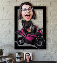 BK Gift Kişiye Özel Bayan Motorcu Karikatürlü 3D Ahşap Tablo