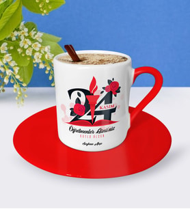 BK Gift Kişiye Özel Öğretmenler Gününüz Kutlu Olsun Kırmızı Türk Kahvesi Fincanı  1