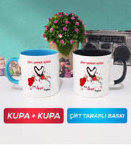 İkili Sevgiliye Sevgililer Günü Hediyesi 10 Kupa Bardak Mavi Siyah