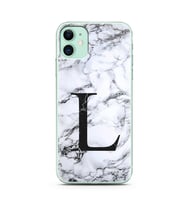 Iphone 11 Beyaz Mermer Harf Tasarımlı Telefon Kılıfı L-Harfi 