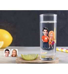 BK Gift Kişiye Özel Renkli Baskılı Sevgililer Karikatürlü Vodka Bardağı-54 (Beyaz)