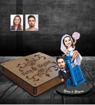 Kişiye Özel Gelin Damat Karikatürlü Ahşap Biblo Kutulu Mod-3
