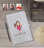 Kişiye Özel Aile Karikatürlü Gri Defter Kalem Hediye Seti   Mod-5