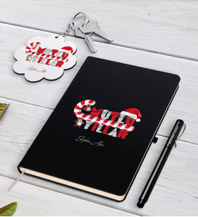 BK Gift Kişiye Özel Yılbaşı Mutlu Yıllar Siyah Defter Kalem ve Anahtarlık Hediye Seti-2 (Model 1)