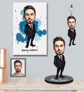 Kişiye Özel Patron Karikatürlü 3 lü Hediye Seti Bay-6