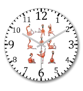 Flamingo Yoga Duvar Saati Bombeli Gercek Cam