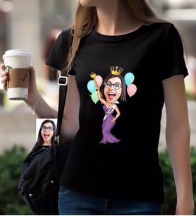 BK Gift Kişiye Özel Güzellik Kraliçesi Karikatürlü Siyah T-Shirt