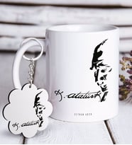 BK Gift Kişiye Özel Atatürk Temalı Beyaz Kupa ve Anahtarlık Hediye Seti-21 (Model 1)