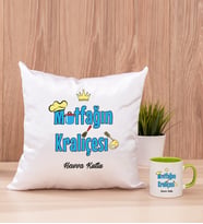 Mutfağın Kraliçesi Kare Yastık ve Yeşil Kupa Bardak