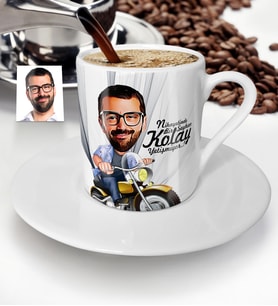 BK Gift Kişiye Özel Bay Motorcu Karikatür Türk Kahvesi Fincanı  1