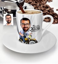 BK Gift Kişiye Özel Bay Motorcu Karikatür Türk Kahvesi Fincanı  1