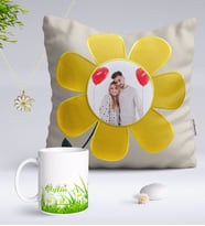 BK Gift Kişiye Özel Fotoğraflı Papatya Yastık Kupa ve Çift İsimli Papatya Kolye-3 (Model 1)