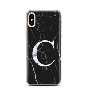 Iphone Xs Max Siyah Mermer Harf Tasarımlı Telefon Kılıfı C-Harfi 