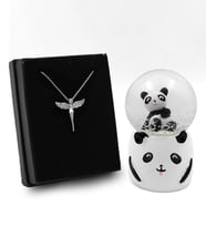 Sevimli Panda Kar Küresi & Gümüş Renk Melek Kolye Hediye Seti