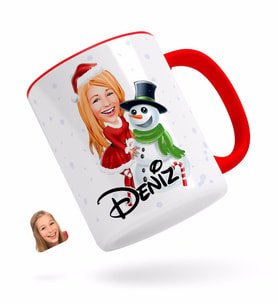 BK Gift Kişiye Özel Kadın Yeni Yıl Karikatürlü Kırmızı Kupa Bardak-2